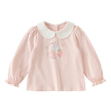 Dave&Bella Toddler Girls Pink Sweet Print Doll Collar Comfortable Cozy Cotton T-shirts