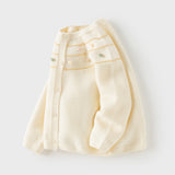 Dave&Bella Toddler Girls Beige/Navy Simple Versatile Round Collar Cardigans