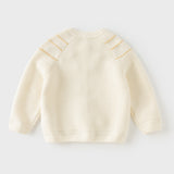 Dave&Bella Toddler Girls Beige/Navy Simple Versatile Round Collar Cardigans