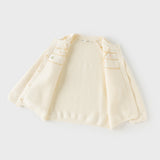 Dave&Bella Toddler Girls Beige/Navy Simple Versatile Round Collar Cardigans