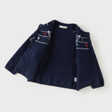 Dave&Bella Toddler Girls Beige/Navy Simple Versatile Round Collar Cardigans