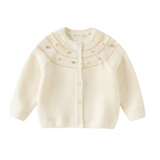 Dave&Bella Toddler Girls Beige/Navy Simple Versatile Round Collar Cardigans
