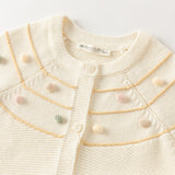 Dave&Bella Toddler Girls Beige/Navy Simple Versatile Round Collar Cardigans