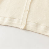Dave&Bella Toddler Girls Beige/Navy Simple Versatile Round Collar Cardigans