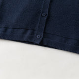 Dave&Bella Toddler Girls Beige/Navy Simple Versatile Round Collar Cardigans