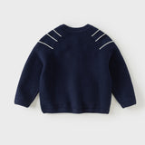 Dave&Bella Toddler Girls Beige/Navy Simple Versatile Round Collar Cardigans