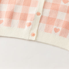 Dave&Bella Toddler Girls Pink White Plaid Doll Collar Cute Sweater Cardigans