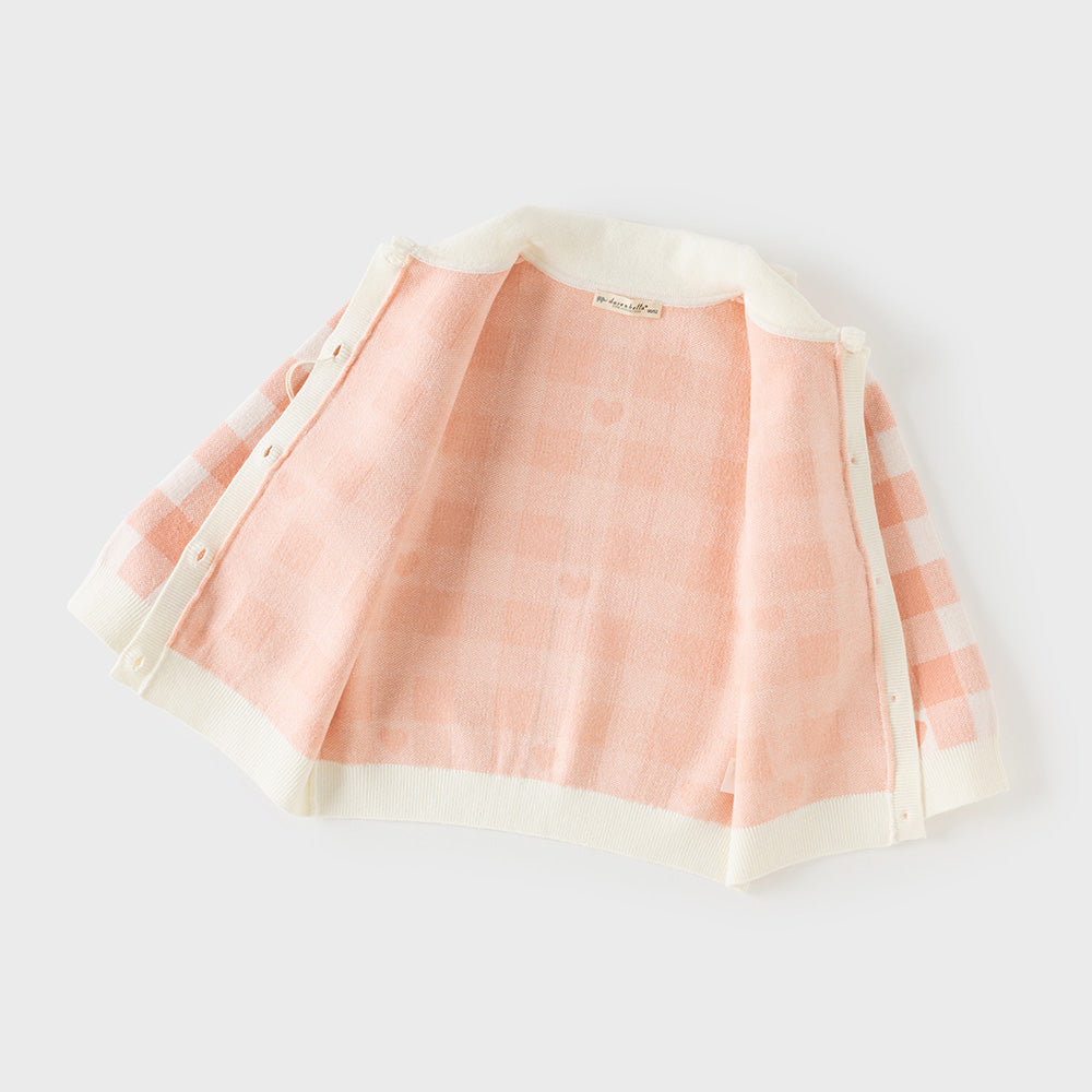 Dave&Bella Toddler Girls Pink White Plaid Doll Collar Cute Sweater Cardigans
