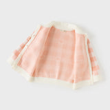 Dave&Bella Toddler Girls Pink White Plaid Doll Collar Cute Sweater Cardigans