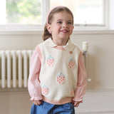 Dave&Bella Toddler Girls Pink Soft Strawberry Jacquard Knit Sleeveless Outwear Vests