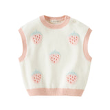 Dave&Bella Toddler Girls Pink Soft Strawberry Jacquard Knit Sleeveless Outwear Vests