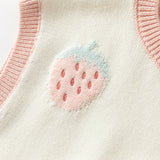 Dave&Bella Toddler Girls Pink Soft Strawberry Jacquard Knit Sleeveless Outwear Vests