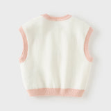 Dave&Bella Toddler Girls Pink Soft Strawberry Jacquard Knit Sleeveless Outwear Vests