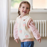 Dave&Bella Toddler Girls Pink Soft Strawberry Jacquard Knit Sleeveless Outwear Vests