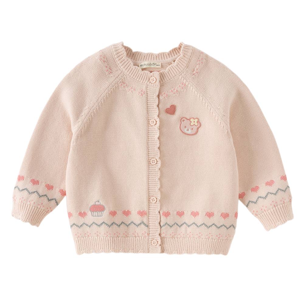 Dave&Bella Toddler Girls Light Pink Sweet Jacquard Cozy Soft Cotton Cardigans