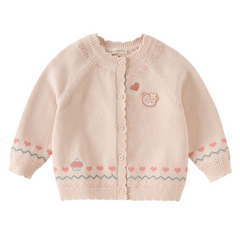 Dave&Bella Toddler Girls Light Pink Sweet Jacquard Cozy Soft Cotton Cardigans