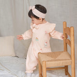 Dave&Bella Baby Girls Pink Cute Print Cotton Soft Comfortable Rompers