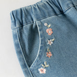 Dave&Bella Toddler Girls Denim Blue Floral Embroidery Straight-Leg Jeans