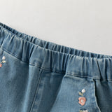 Dave&Bella Toddler Girls Denim Blue Floral Embroidery Straight-Leg Jeans