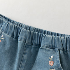 Dave&Bella Toddler Girls Denim Blue Floral Embroidery Straight-Leg Jeans