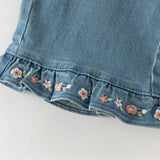 Dave&Bella Toddler Girls Denim Blue Floral Embroidery Straight-Leg Jeans