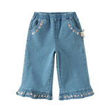 Dave&Bella Toddler Girls Denim Blue Floral Embroidery Straight-Leg Jeans