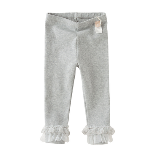 Dave&Bella Toddler Girls Light Gray Scalloped Trim Snug Breathable Leggings