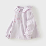 Dave&Bella Toddler Girls White/Purple Cute Doll Collar Cozy Cotton Print T-shirts