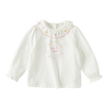Dave&Bella Toddler Girls White/Purple Cute Doll Collar Cozy Cotton Print T-shirts