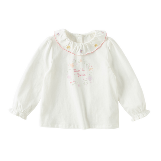 Dave&Bella Toddler Girls White/Purple Cute Doll Collar Cozy Cotton Print T-shirts