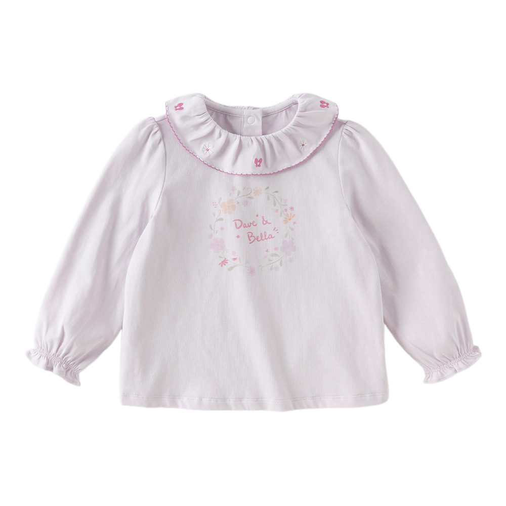 Dave&Bella Toddler Girls White/Purple Cute Doll Collar Cozy Cotton Print T-shirts