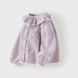 Dave&Bella Toddler Girls Yellow/Purple Doll Collar Cozy Cotton Elegant Knit Cardigans