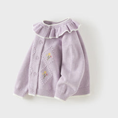 Dave&Bella Toddler Girls Yellow/Purple Doll Collar Cozy Cotton Elegant Knit Cardigans