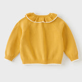 Dave&Bella Toddler Girls Yellow/Purple Doll Collar Cozy Cotton Elegant Knit Cardigans