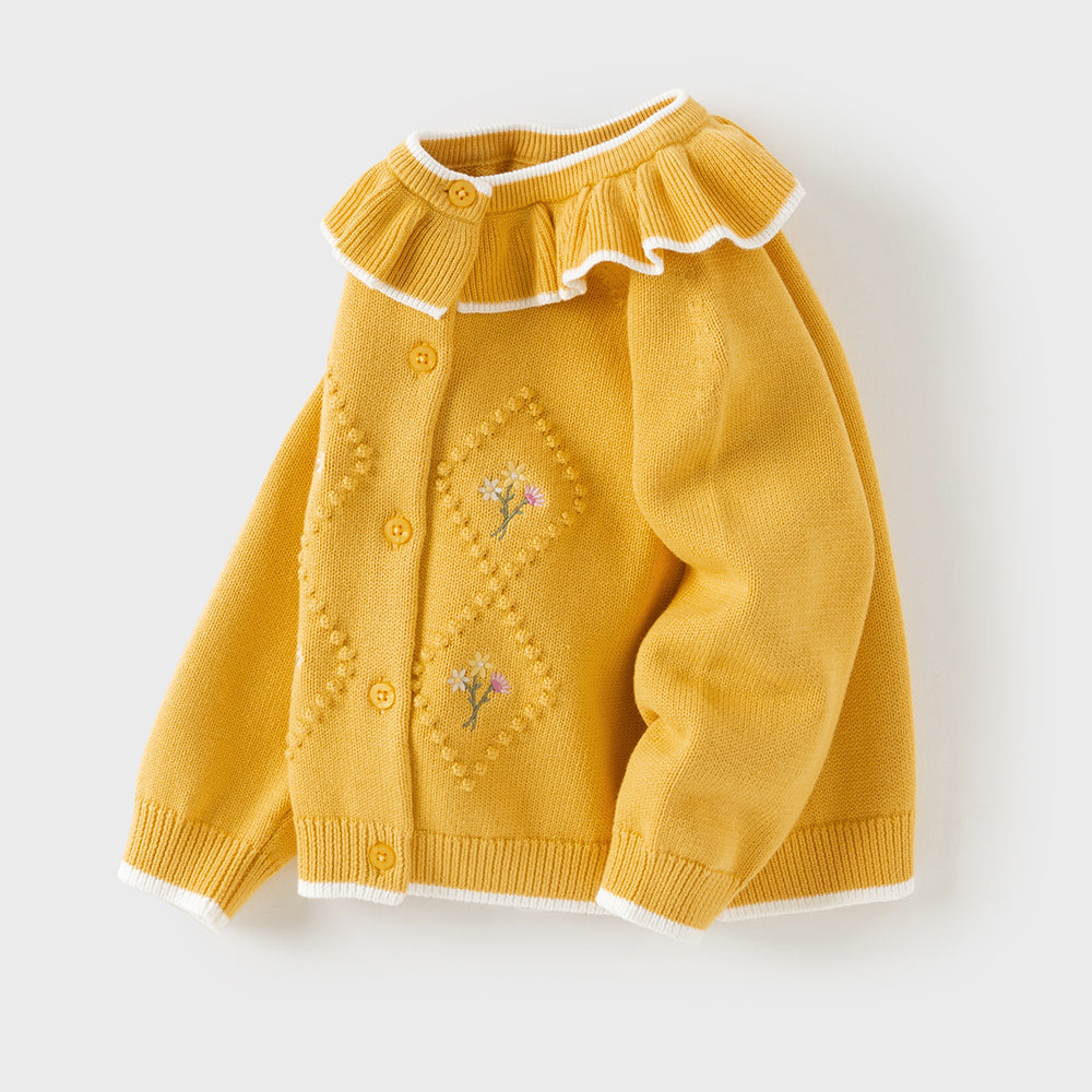 Dave&Bella Toddler Girls Yellow/Purple Doll Collar Cozy Cotton Elegant Knit Cardigans