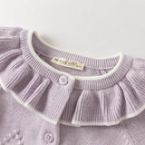 Dave&Bella Toddler Girls Yellow/Purple Doll Collar Cozy Cotton Elegant Knit Cardigans