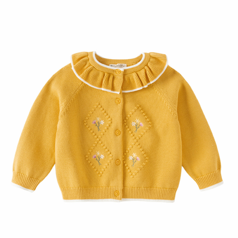 Dave&Bella Toddler Girls Yellow/Purple Doll Collar Cozy Cotton Elegant Knit Cardigans