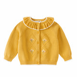 Dave&Bella Toddler Girls Yellow/Purple Doll Collar Cozy Cotton Elegant Knit Cardigans