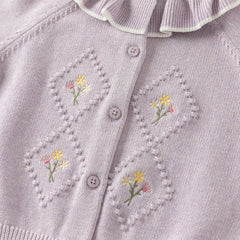 Dave&Bella Toddler Girls Yellow/Purple Doll Collar Cozy Cotton Elegant Knit Cardigans