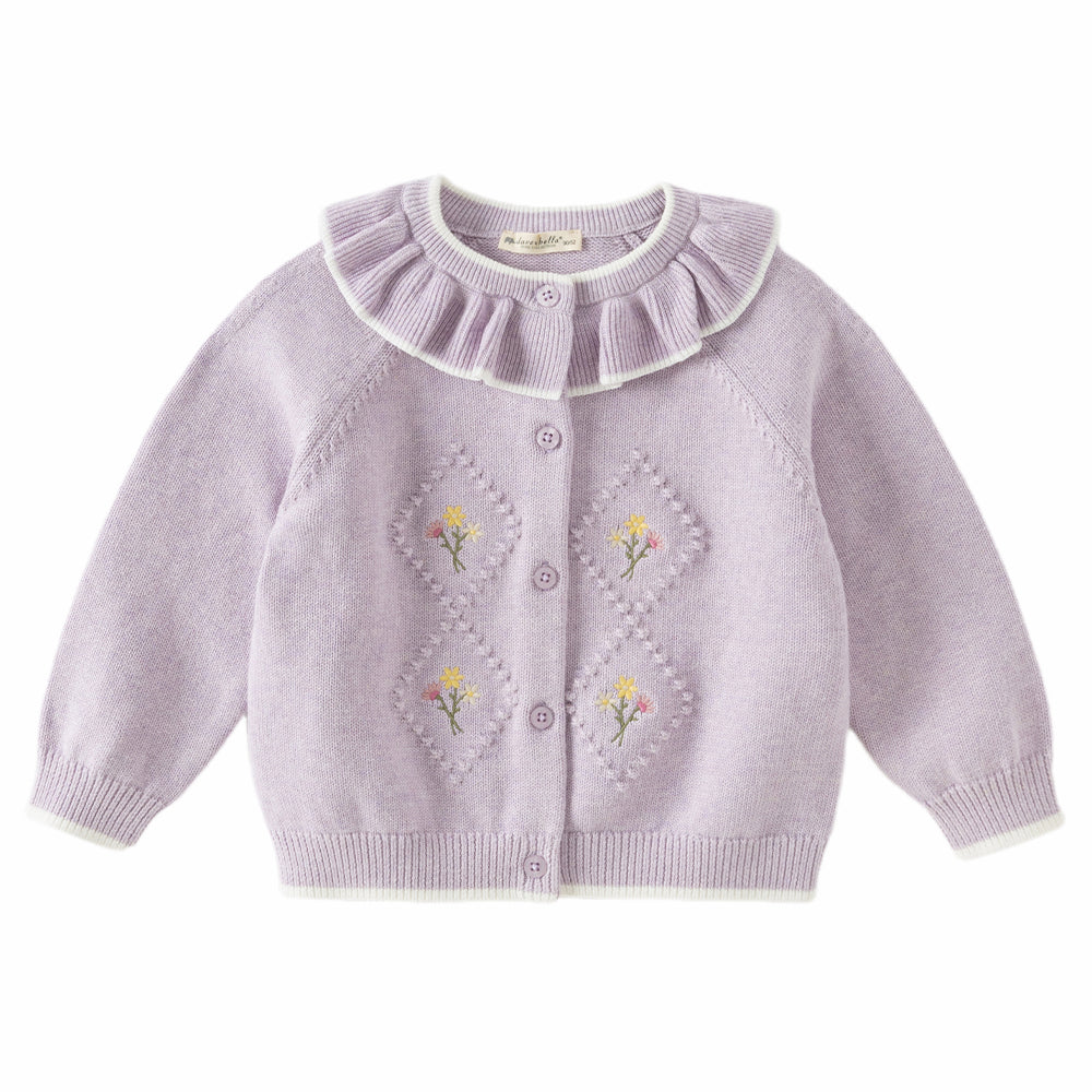 Dave&Bella Toddler Girls Yellow/Purple Doll Collar Cozy Cotton Elegant Knit Cardigans