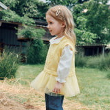 Dave&Bella Toddler Girls Light Yellow Floral Jacquard Mesh Hem Knit Cozy Cotton Vests