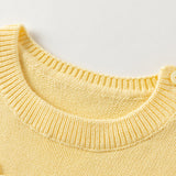 Dave&Bella Toddler Girls Light Yellow Floral Jacquard Mesh Hem Knit Cozy Cotton Vests