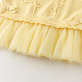 Dave&Bella Toddler Girls Light Yellow Floral Jacquard Mesh Hem Knit Cozy Cotton Vests