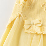 Dave&Bella Toddler Girls Light Yellow Floral Jacquard Mesh Hem Knit Cozy Cotton Vests