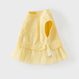 Dave&Bella Toddler Girls Light Yellow Floral Jacquard Mesh Hem Knit Cozy Cotton Vests