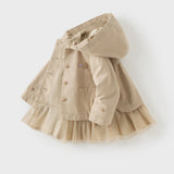 Dave&Bella Toddler Girls Khaki Hooded Design Dress-Style Mesh Cotton Cozy Jackets