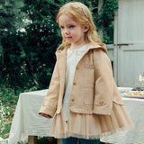 Dave&Bella Toddler Girls Khaki Hooded Design Dress-Style Mesh Cotton Cozy Jackets