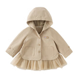 Dave&Bella Toddler Girls Khaki Hooded Design Dress-Style Mesh Cotton Cozy Jackets