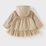 Dave&Bella Toddler Girls Khaki Hooded Design Dress-Style Mesh Cotton Cozy Jackets