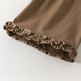 Dave&Bella Toddler Girls Purple/Brown Cozy Ruffle Floral Embroidery Wide Leg Pants